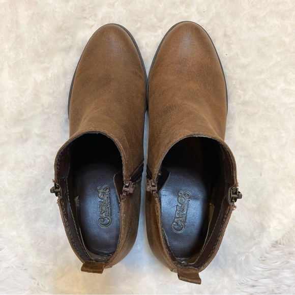 Brown Boots Carlos Santana Booties Vegan Leather Zipper Ankle Booties 7 - 7.5 - Picture 7 of 12